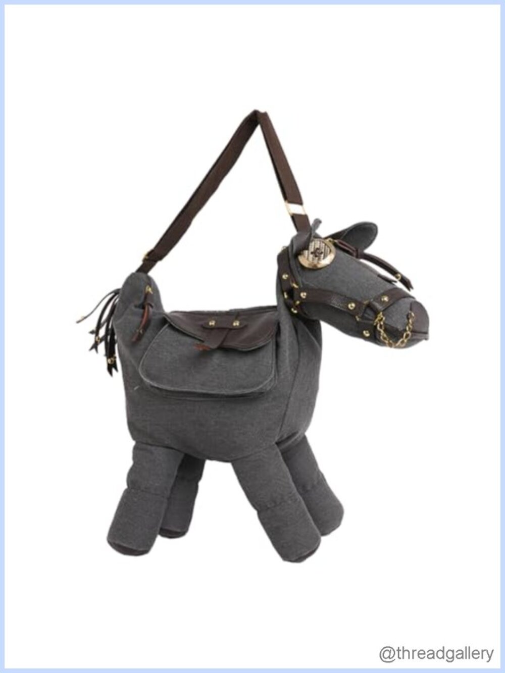 Horse-Shaped Crossbody Bag Canvas Adjustable Strap Cowboy Shoulder Purse